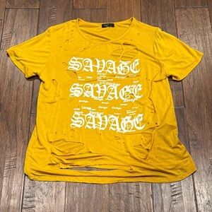 Large Savage Ripped Design Graphic Yellow Top